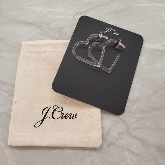 💕 NEW J.Crew Valentines Day Hoop Dangle Drop Hearts Acetate Clear Earrings 💕 - Picture 1 of 3